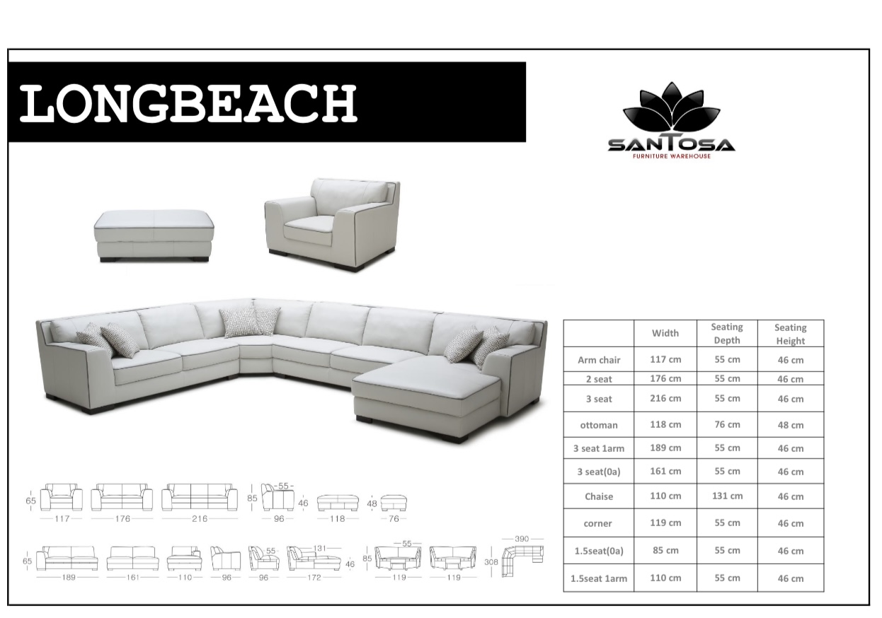 Leather Lounge & Sofa: A Longbeach 3seat + corner + 1.5seat + 3seat ...