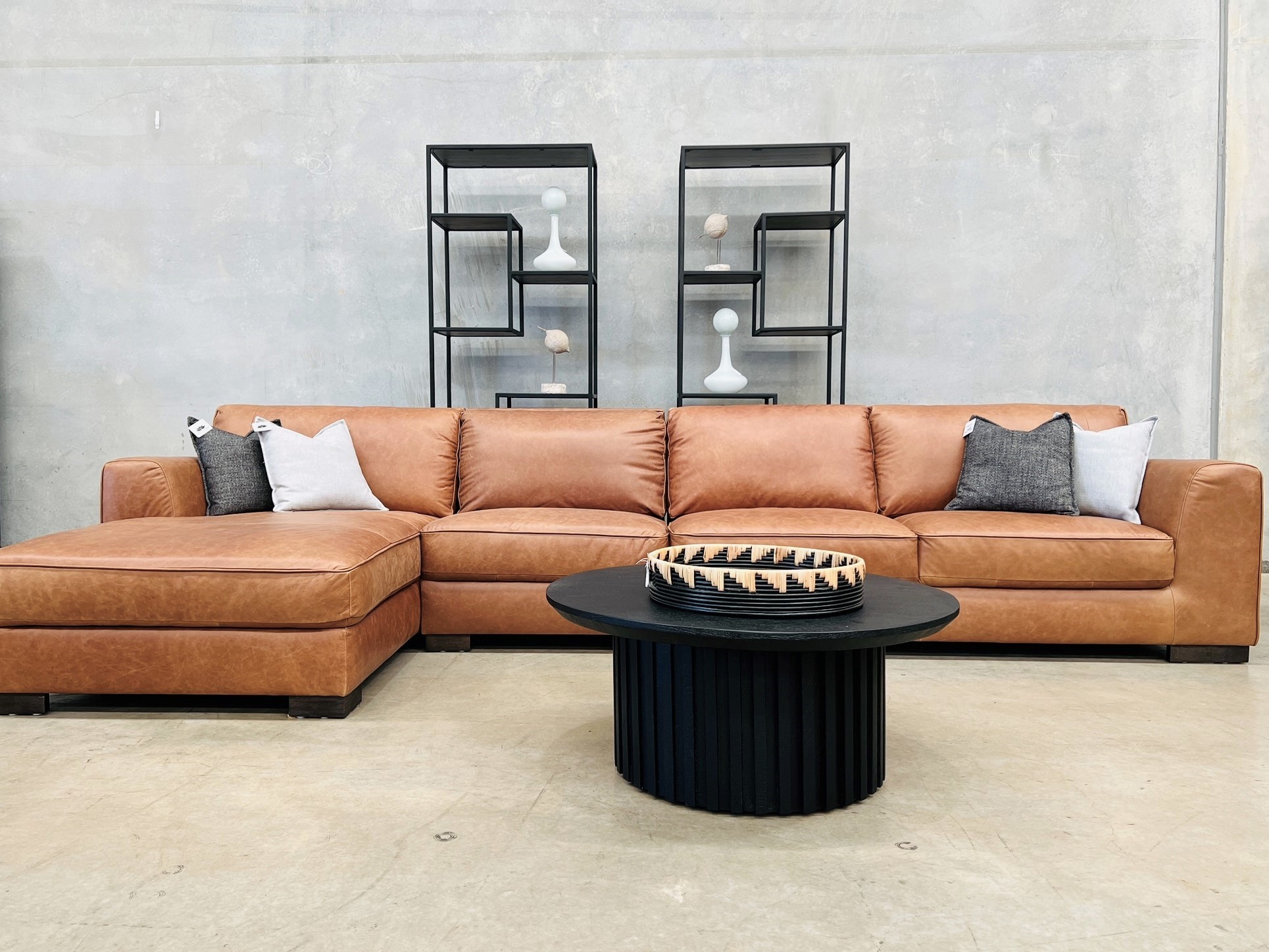 Leather Lounge & Sofa: A Longbeach Chaise LHF +1.5seat+ 3seat - Leather ...