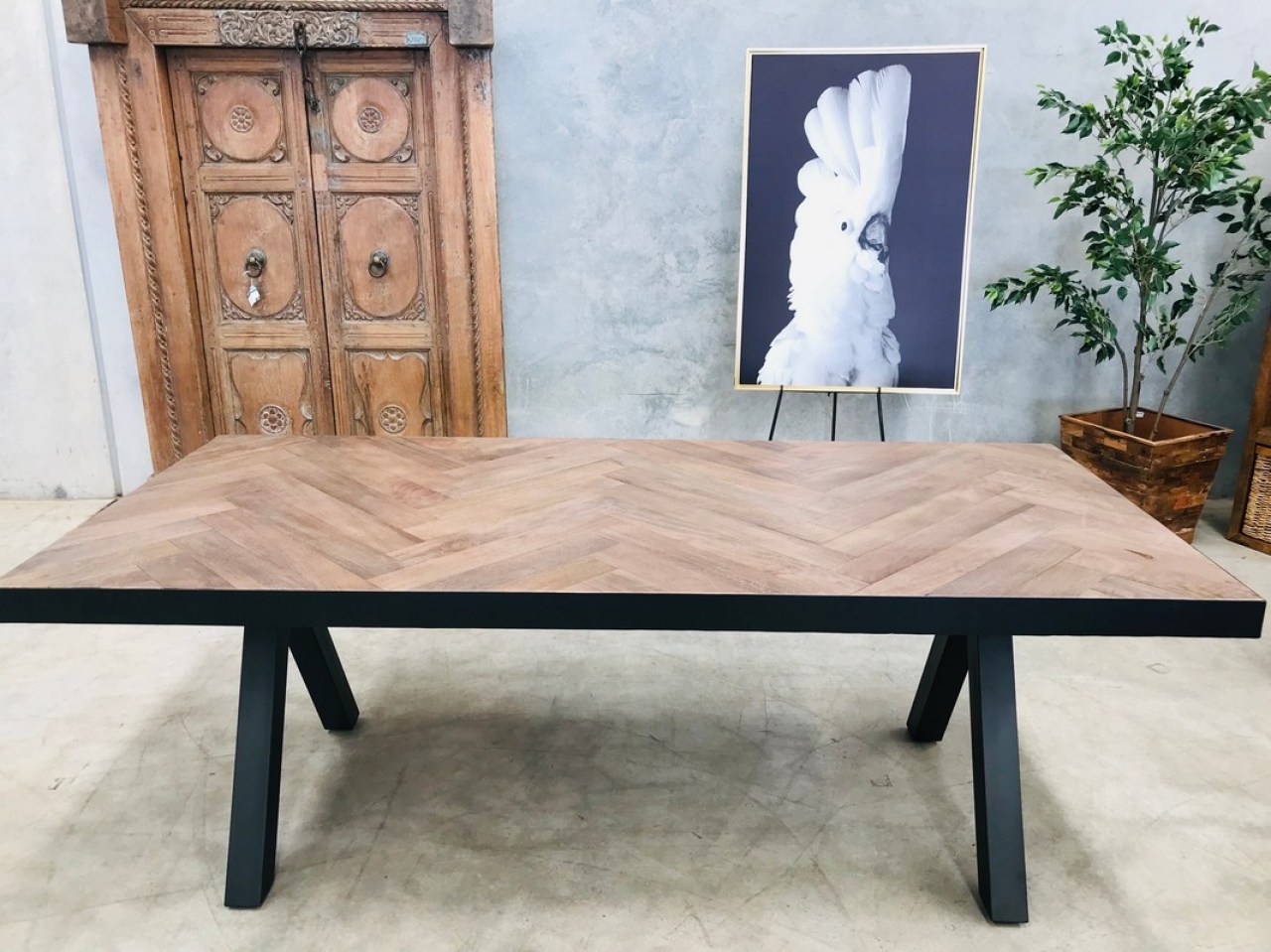 herringbone wood dining room table